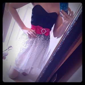 Strapless Black and White Mini Prom Dress